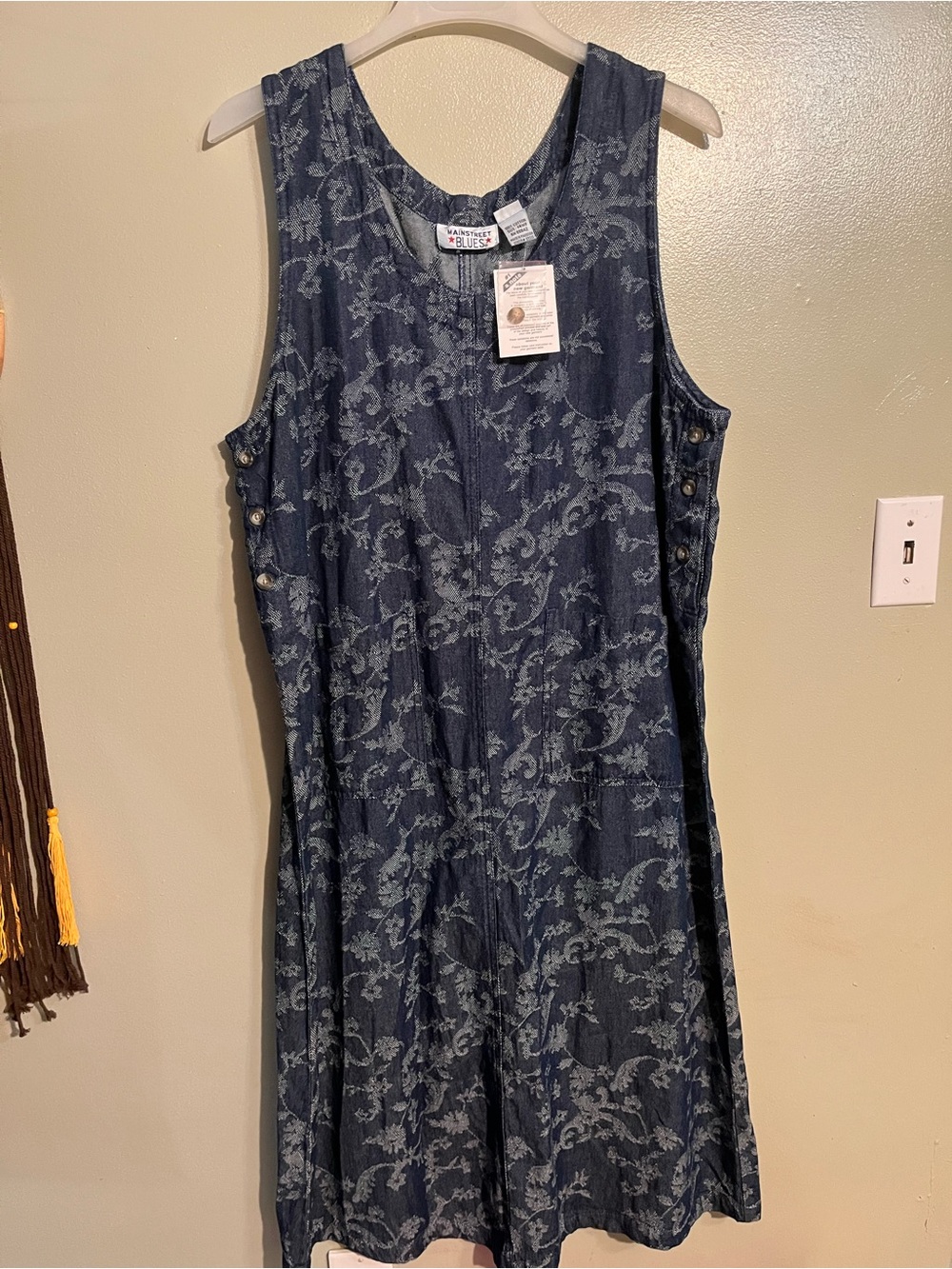 Blue Floral Denim Sleeveless Dress Vintage Cottage Core Y2K Dress Cotton 14WP NW